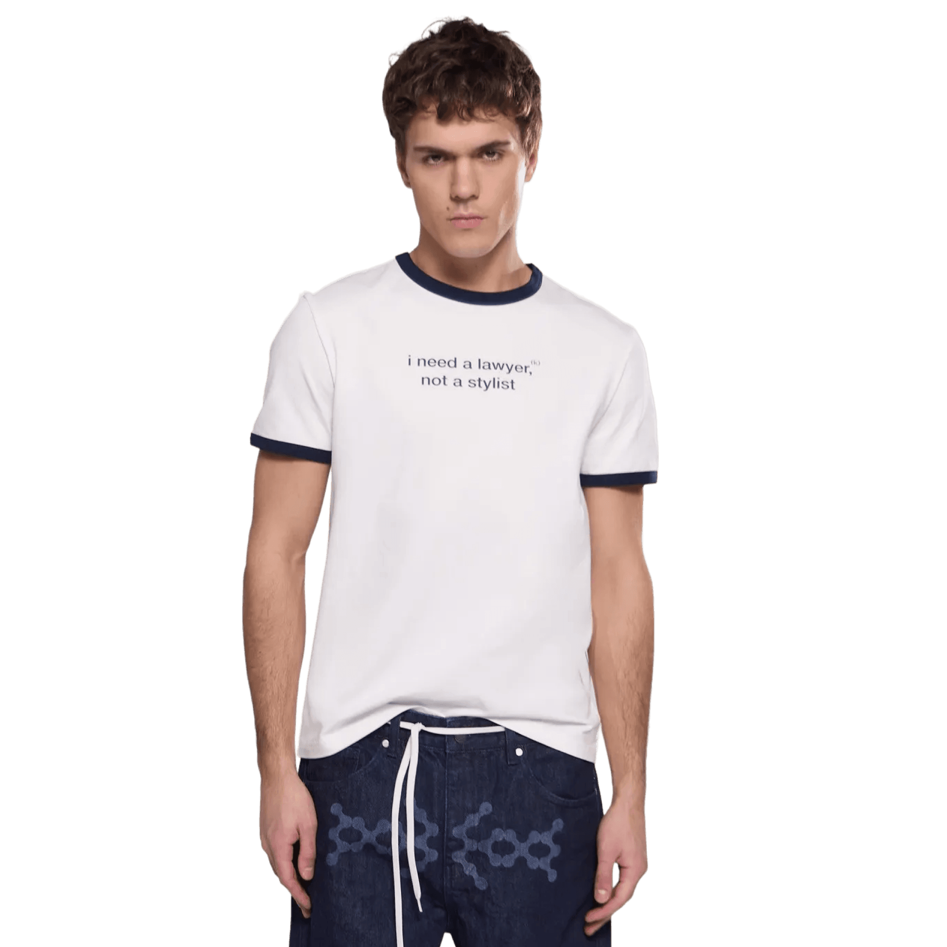 футболка с синей окантовкой [i need a lawyer] - 1